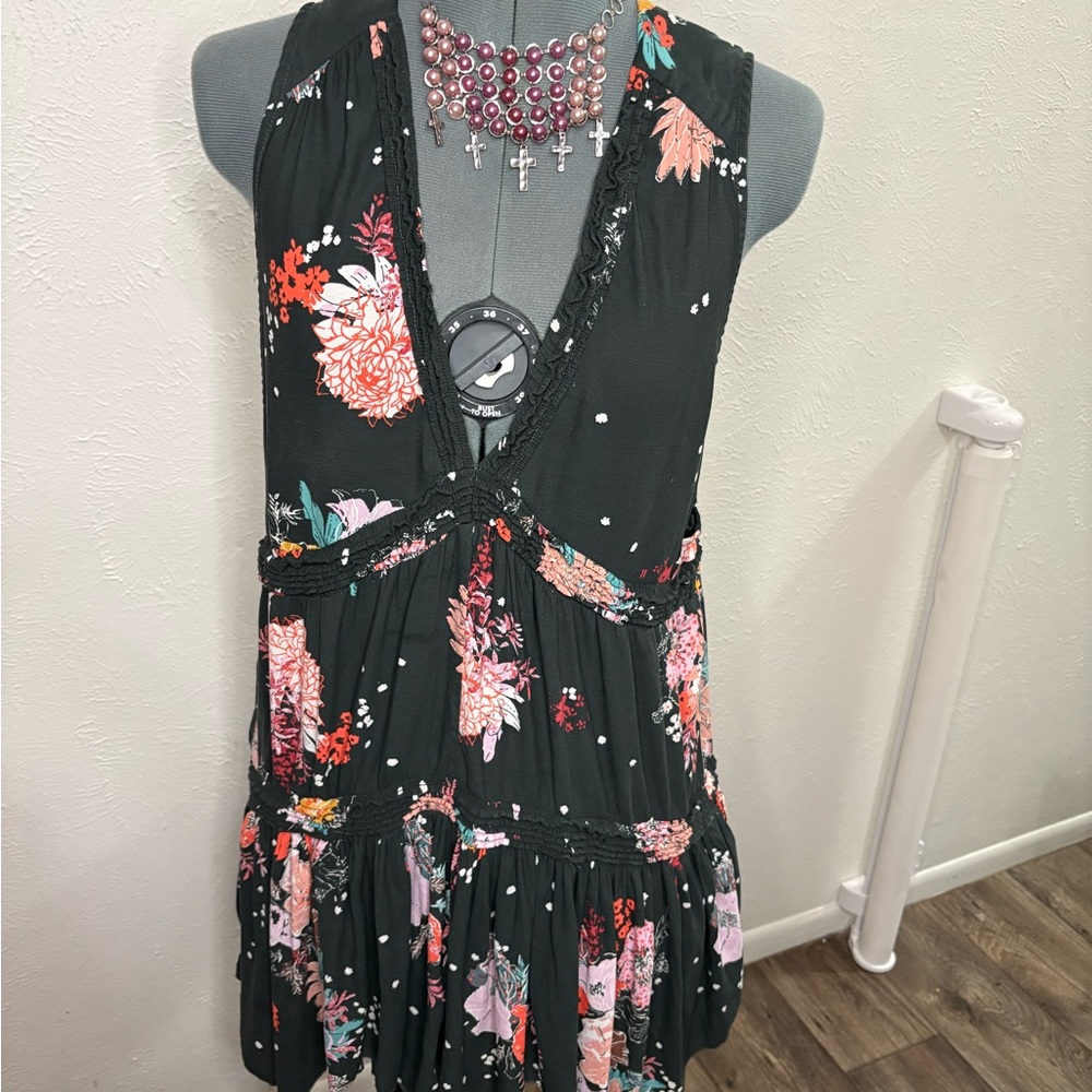 Free People Floral Mini Dress - Black and Pink